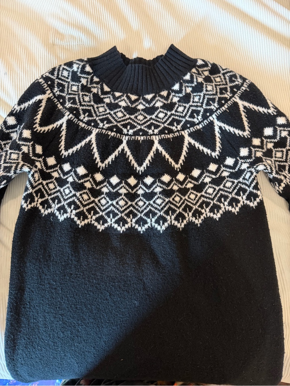 LOFT Petite Fair Isle Sweater Dress Black White Mock Neck Long Sleeve SP - Picture 3 of 7